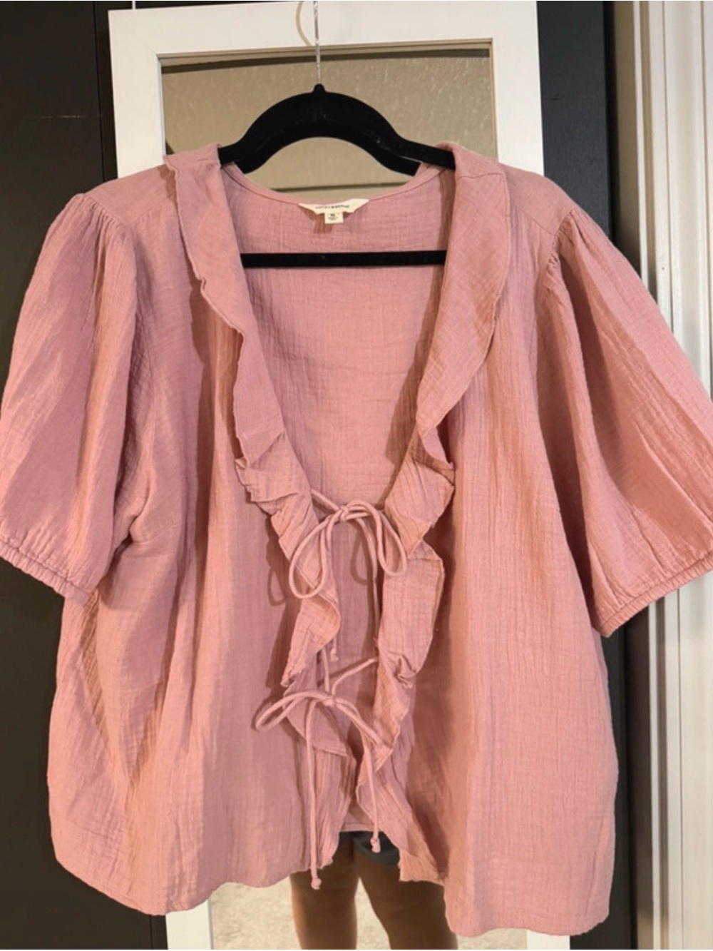 Lucky Brand Blush Pink Ruffle Tie-Front Blouse